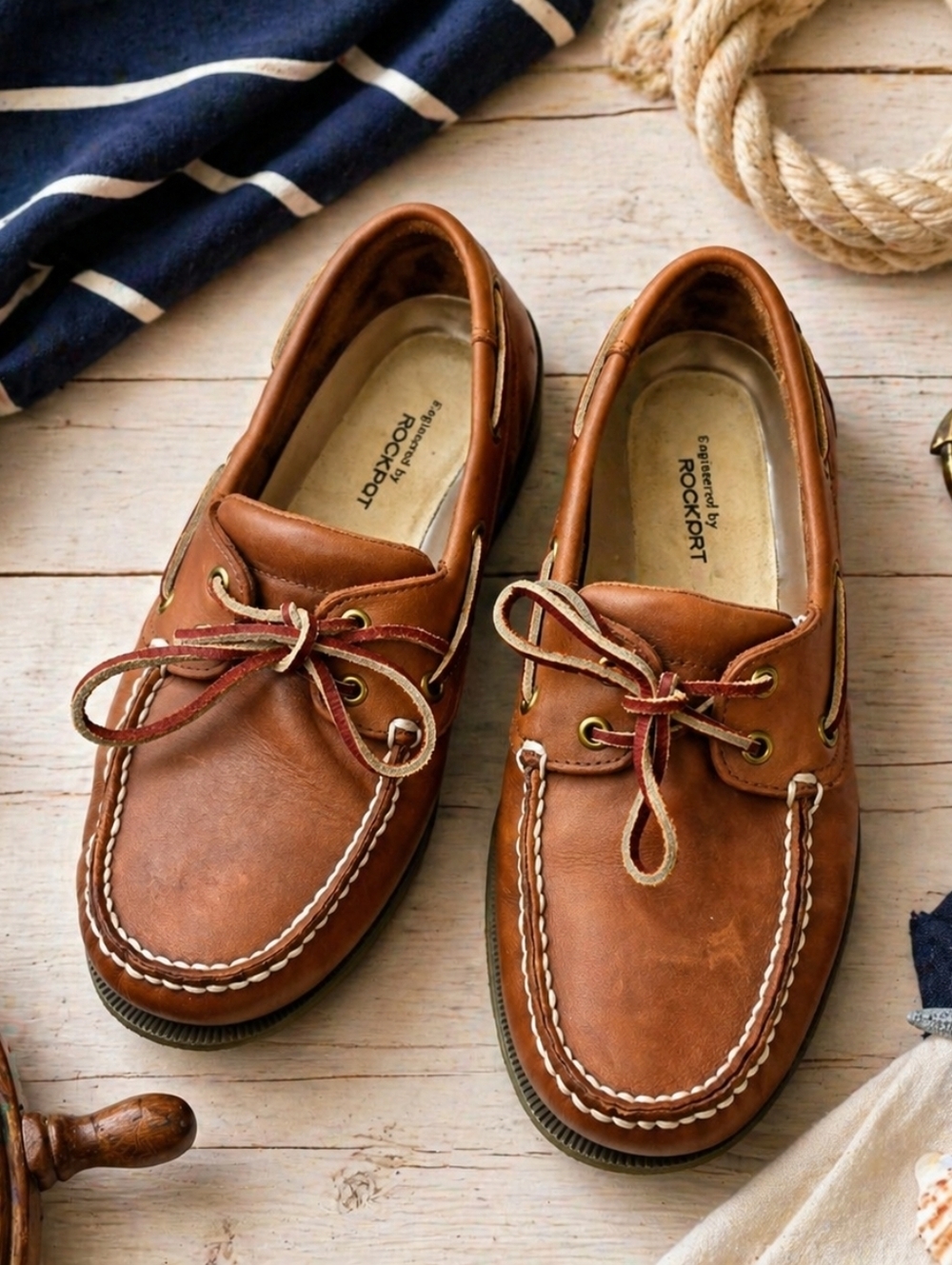 Rockport Men's Brown Leather Lace Up Boat/Deck Shoes. Size 8.5